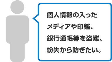 個人情報の入った メディアや印鑑、銀行通帳等を盗難、紛失から防ぎたい。